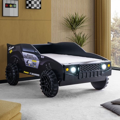 CM7641 Hokku designs speed jump raised racing car style design twin size kids bed w/ LED lights
