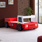 CM7644 Hokku designs Fierstall fire truck style design twin size kids bed w/ LED lights