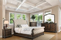 CM7663 4 pc Lark manor amad lysandra rustic natural tone finish wood queen fabric tufted sleigh bed set