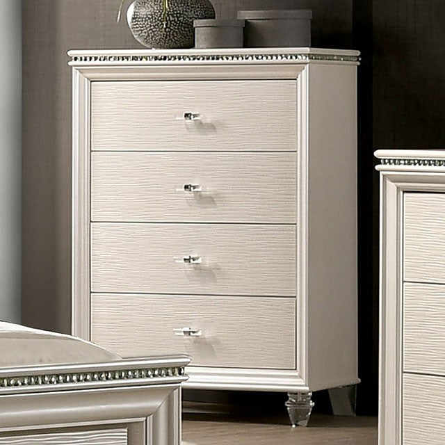 CM7901-C Rosdorf park Allie pearl white finish wood art deco design 4 drawer tall chest with acrylic legs and handles