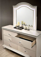 CM7901-D Rosdorf park Allie pearl white finish wood art deco design 6 drawer dresser with acrylic legs