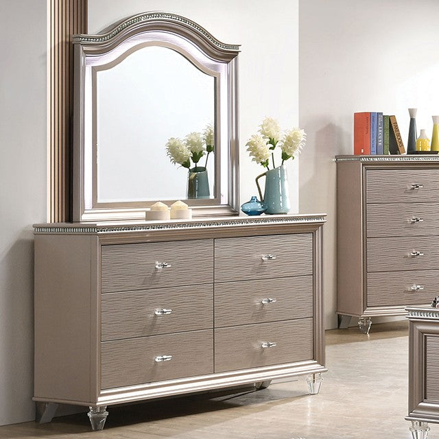 CM7901RG-D Rosdorf park Allie rose gold finish wood art deco design 6 drawer dresser with acrylic legs