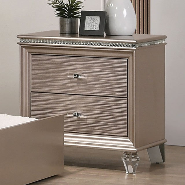CM7901RG-N Rosdorf park Allie rose gold finish wood art deco design nightstand with acrylic legs and handles