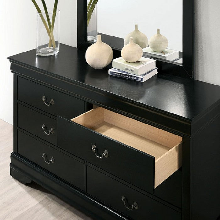 FM7866BK-4PC 4 pc Louis Phillipe black finish wood sleigh queen bedroom set