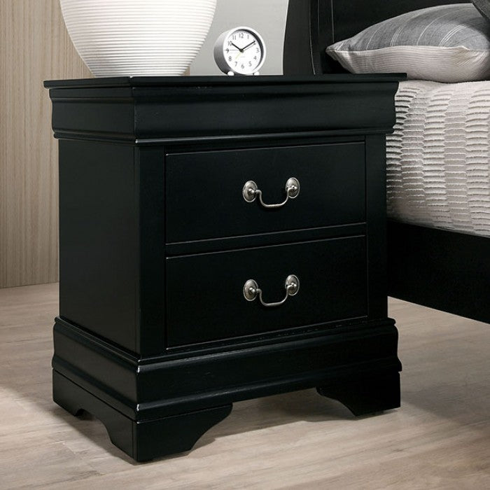 FM7866BK-4PC 4 pc Louis Phillipe black finish wood sleigh queen bedroom set