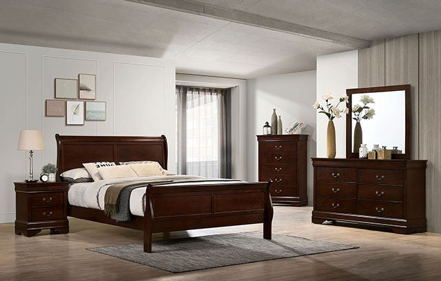 FM7866CH-4PC 4 pc Louis Phillipe cherry finish wood sleigh queen bedroom set Alcott hill ivywood