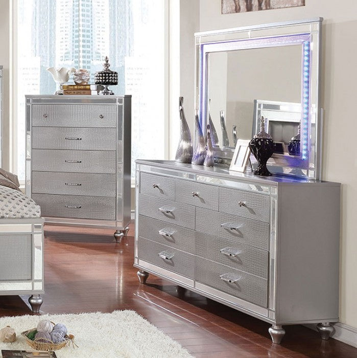 CM7977SV  4 pc Rosdorf park drage brachium silver finish wood queen bedroom set with mirror accents