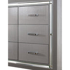 CM7979SV 4 pc Bellanova silver finish wood queen bed set with padded and tufted crocodile textured faux leather headboard