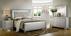 CM7979SV 4 pc Bellanova silver finish wood queen bed set with padded and tufted crocodile textured faux leather headboard