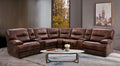 CM9905 3 pc Darby home co louella brown top grain leather match sectional sofa with power motion recliner and headrest ends and USB chargers