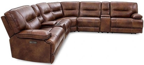 CM9905 3 pc Darby home co louella brown top grain leather match sectional sofa with power motion recliner and headrest ends and USB chargers