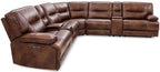 CM9905 3 pc Darby home co louella brown top grain leather match sectional sofa with power motion recliner and headrest ends and USB chargers