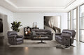 CM9908DG-2PC 2 pc Josias dark grey faux leather sofa and love seat recliner ends wireless charging cup console