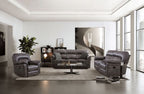 CM9908DG-2PC 2 pc Josias dark grey faux leather sofa and love seat recliner ends wireless charging cup console