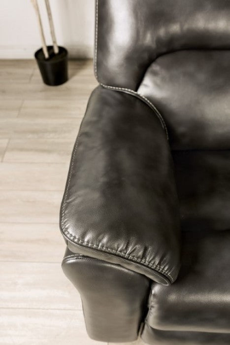 CM9908DG-2PC 2 pc Josias dark grey faux leather sofa and love seat recliner ends wireless charging cup console