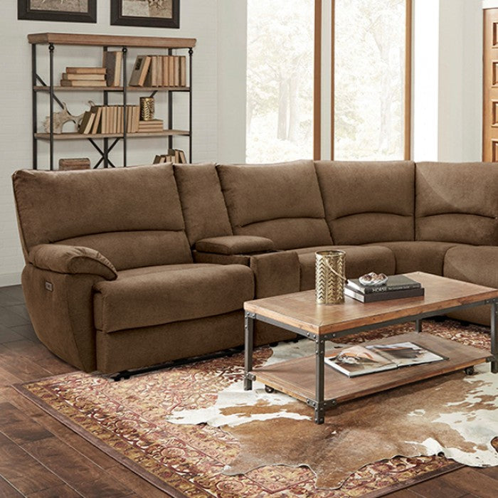 CM9909BR 6 pc Darby home co cerelia brown fabric moduler sectional sofa with power motion recliners and power footrests