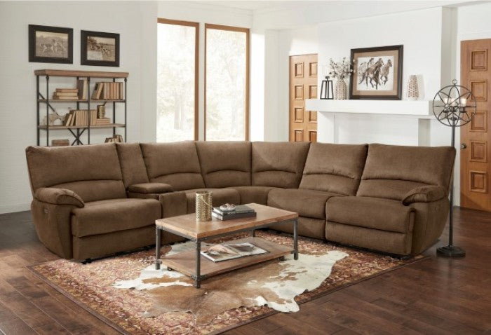 CM9909BR 6 pc Darby home co cerelia brown fabric moduler sectional sofa with power motion recliners and power footrests