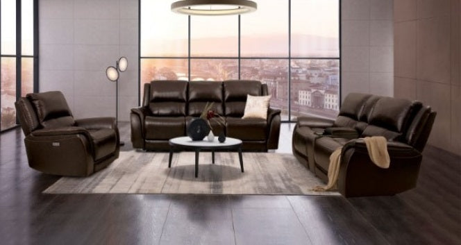 CM9910ES-2PC 2 pc Darby home co gorgius espresso top grain leather match sofa and love seat power motion recliners and USB plugs