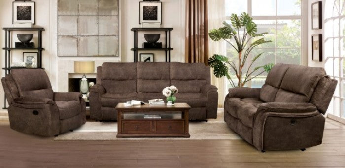 CM9911DB-2PC 2 pc Henricus dark brown fabric sofa and love seat set recliner ends