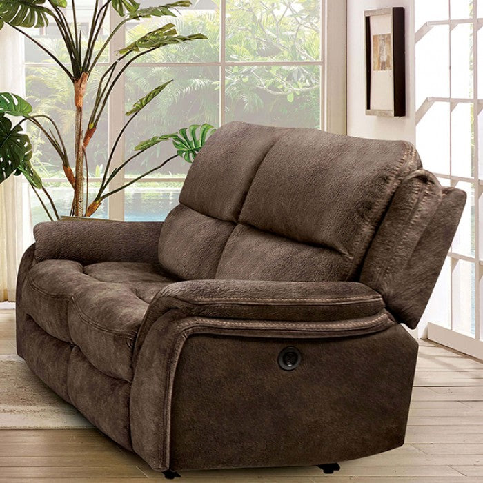 CM9911DB-2PC 2 pc Henricus dark brown fabric sofa and love seat set recliner ends