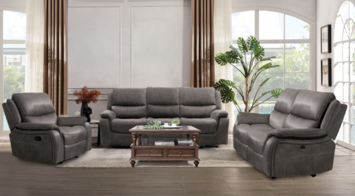 CM9911DG-2PC 2 pc Henricus dark grey fabric sofa and love seat set recliner ends