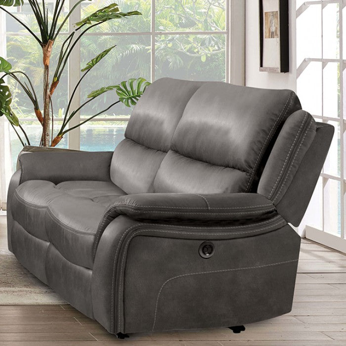 CM9911DG-2PC 2 pc Henricus dark grey fabric sofa and love seat set recliner ends