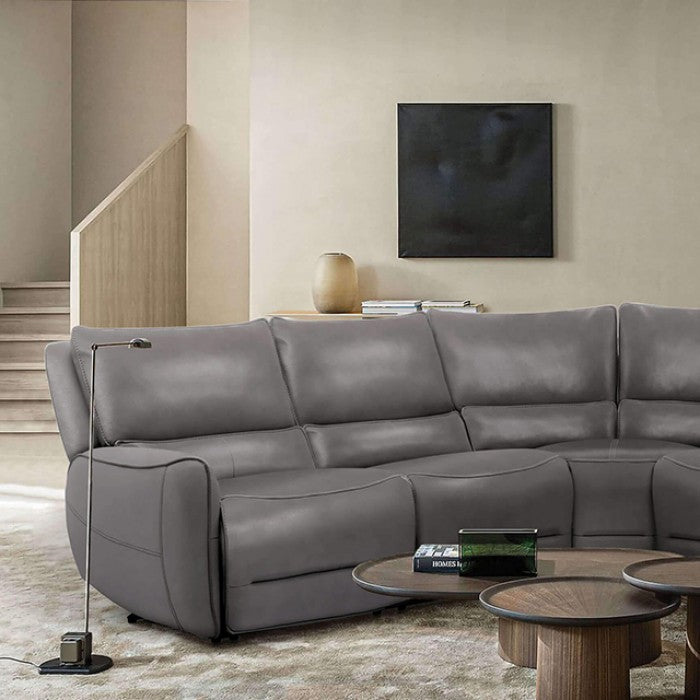 CM9920GY 6 pc Darby home co hestia grey top grain leather sectional sofa with power motion recliners and extendable footrests