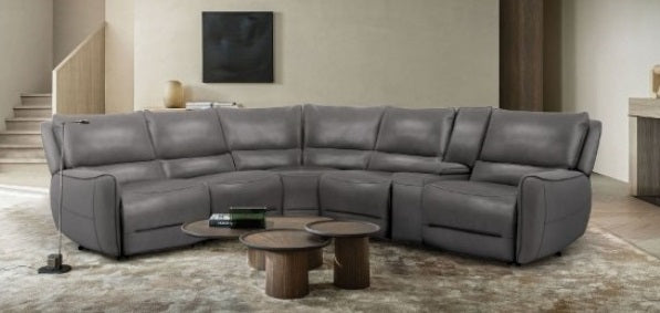 CM9920GY 6 pc Darby home co hestia grey top grain leather sectional sofa with power motion recliners and extendable footrests