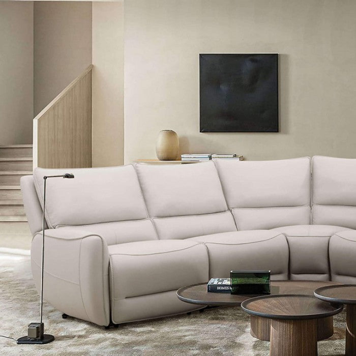 CM9920 6 pc Darby home co hestia beige top grain leather sectional sofa with power motion recliners and extendable footrests