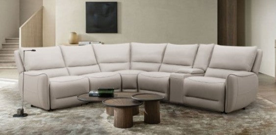 CM9920 6 pc Darby home co hestia beige top grain leather sectional sofa with power motion recliners and extendable footrests