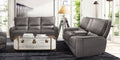 CM9921GY-PM-2PC 2 pc Latitude run gray top grain leather match sofa and love seat with power recliner ends adjustable headrests