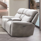 CM9922FG-PM-2PC 2 pc Artemia light taupe leatherette sofa and love seat with power recliner ends USB ports