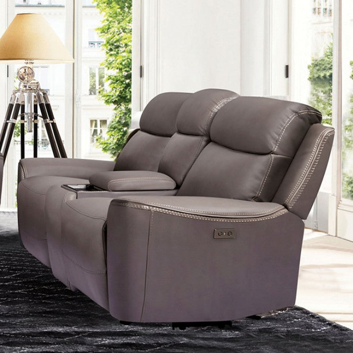 CM9922GY-PM-2PC 2 pc Artemia grey leatherette sofa and love seat with power recliner ends USB ports