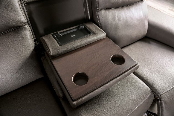 CM9922GY-PM-2PC 2 pc Artemia grey leatherette sofa and love seat with power recliner ends USB ports