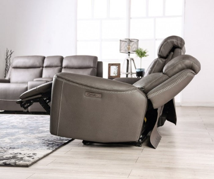 CM9922GY-PM-2PC 2 pc Artemia grey leatherette sofa and love seat with power recliner ends USB ports
