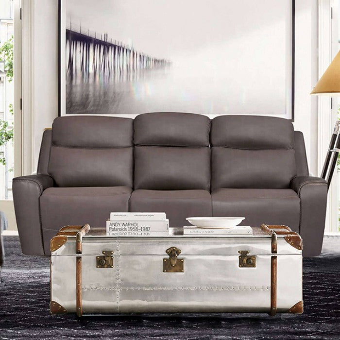 CM9922GY-PM-2PC 2 pc Artemia grey leatherette sofa and love seat with power recliner ends USB ports