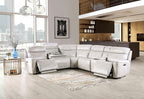 CM9923FG-PM 3 pc Edmondus light taupe leatherette sectional sofa with power recliner ends power adjustable headrests