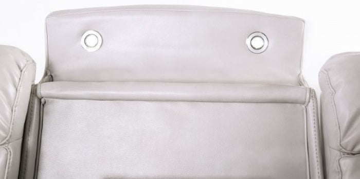 CM9923FG-PM 3 pc Edmondus light taupe leatherette sectional sofa with power recliner ends power adjustable headrests