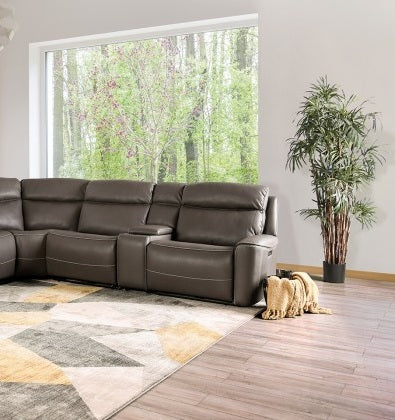 CM9923GY-PM 3 pc Edmondus dark gray leatherette sectional sofa with power recliner ends power adjustable headrests