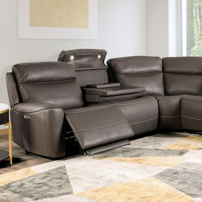CM9923GY-PM 3 pc Edmondus dark gray leatherette sectional sofa with power recliner ends power adjustable headrests