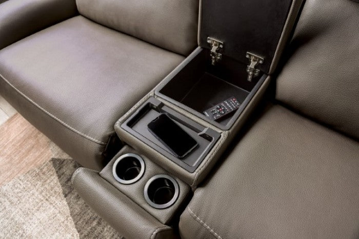 CM9923GY-PM 3 pc Edmondus dark gray leatherette sectional sofa with power recliner ends power adjustable headrests
