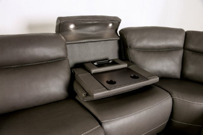CM9923GY-PM 3 pc Edmondus dark gray leatherette sectional sofa with power recliner ends power adjustable headrests