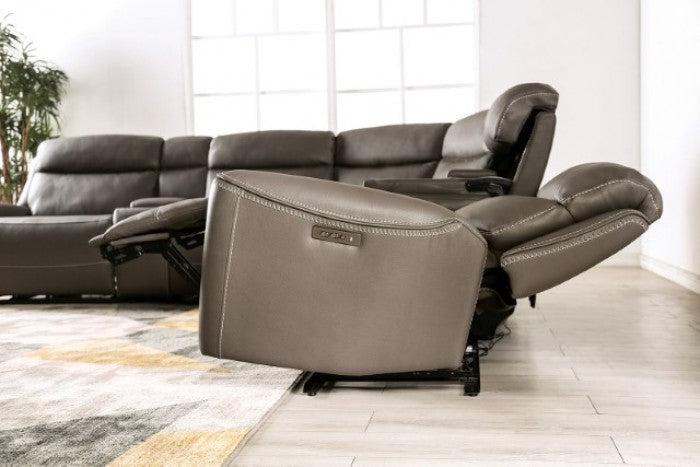 CM9923GY-PM 3 pc Edmondus dark gray leatherette sectional sofa with power recliner ends power adjustable headrests