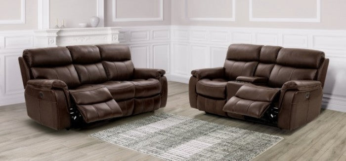CM9926MB-PM-2PC 2 pc Antenor brown top grain leather sofa and love seat set power recliner ends and power headrests