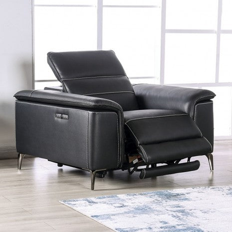 CM9927BK-PM-CH Ascona black breathable leatherette mid-century modern power motion recliner chair