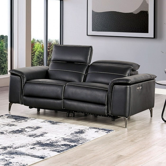 CM9927BK-PM 2 pc Ascona black breathable leatherette mid-century modern power motion recliner sofa and love seat set