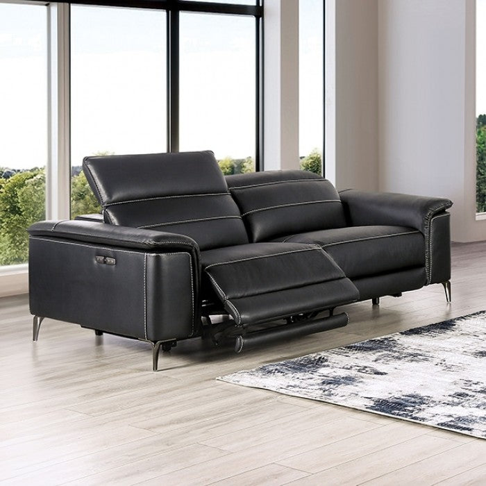 CM9927BK-PM 2 pc Ascona black breathable leatherette mid-century modern power motion recliner sofa and love seat set
