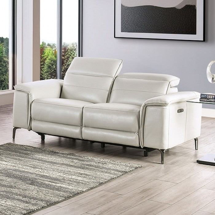 CM9927FG-PM 2 pc Ascona light taupe breathable leatherette mid-century modern power motion recliner sofa and love seat set