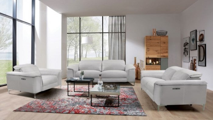CM9927FG-PM 2 pc Ascona light taupe breathable leatherette mid-century modern power motion recliner sofa and love seat set