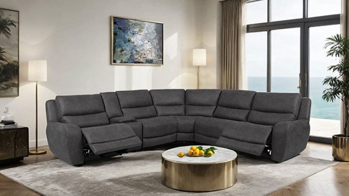 CM9930DG-PM 3 pc Demetrius granite grey polished microfiber sectional sofa with power motion recliner ends and USB plugs